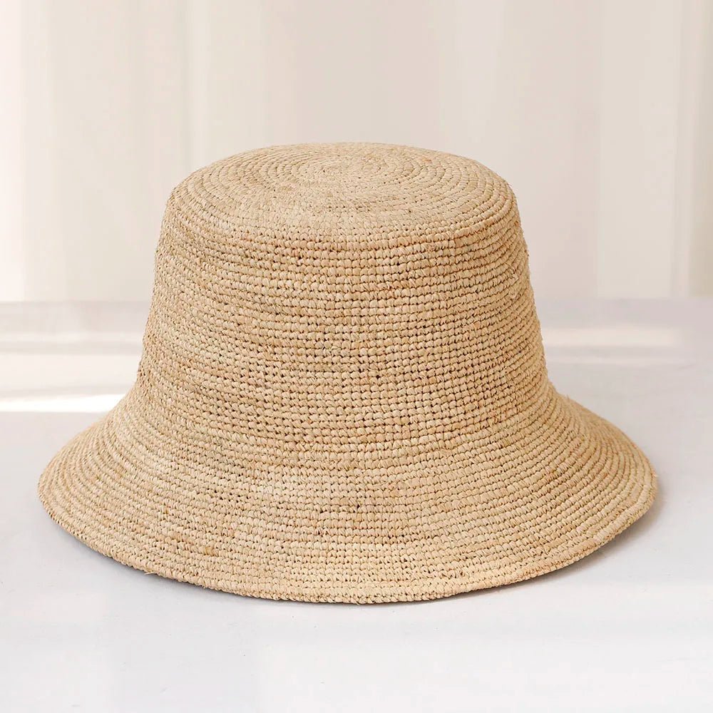 Sienna raffia bucket-hatt