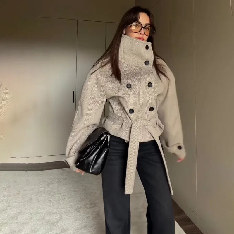 Olivia Belted Funnel Neck Coat