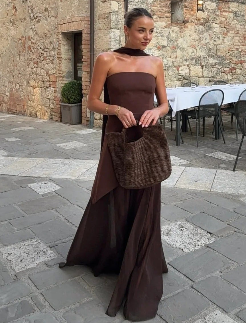 Sophia Asymmetric Sheer Maxi Dress