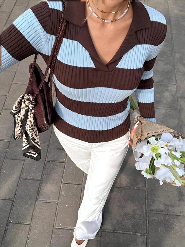 Lara Randig Stickad Pullover