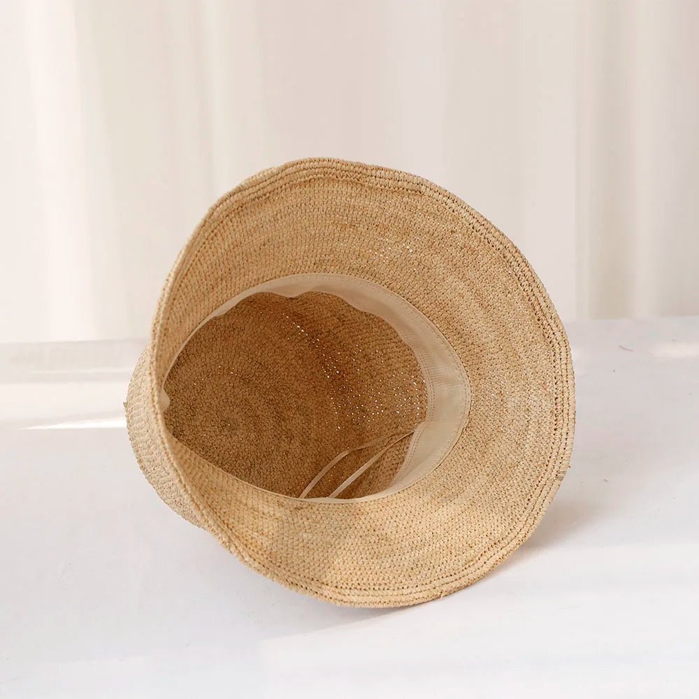 Sienna raffia bucket-hatt