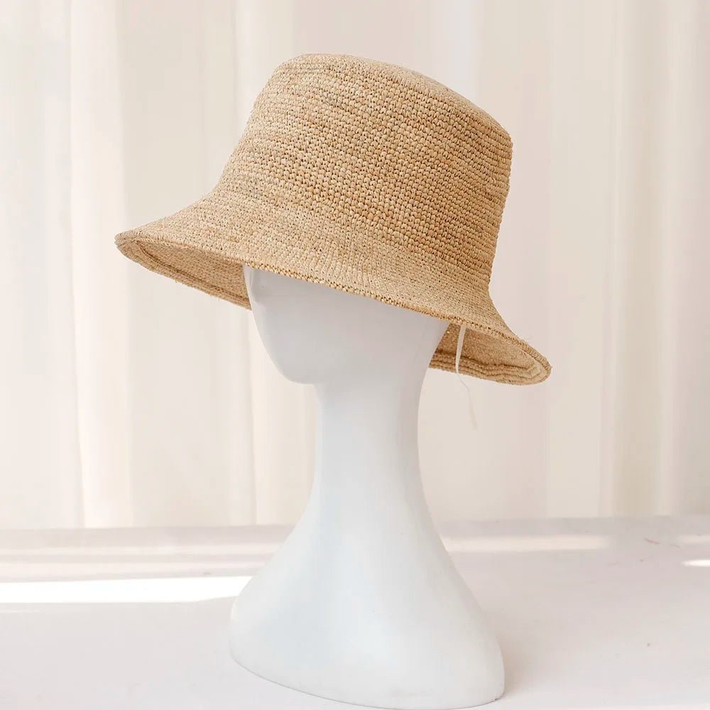 Sienna raffia bucket-hatt