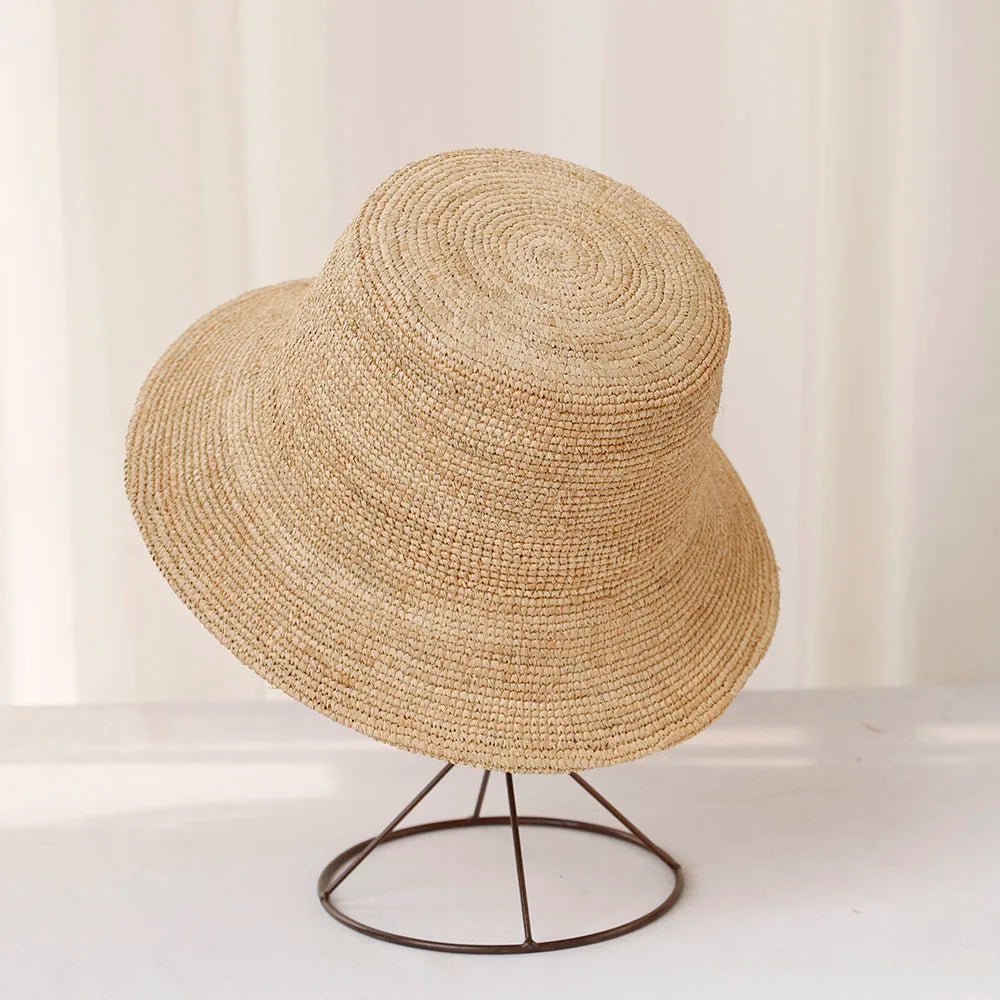 Sienna raffia bucket-hatt