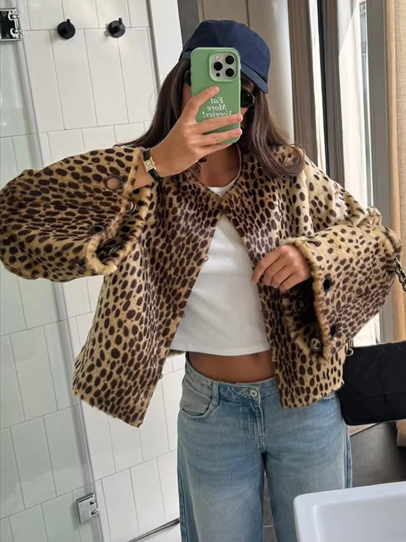 Katie Leopard Fuskpälsjacka