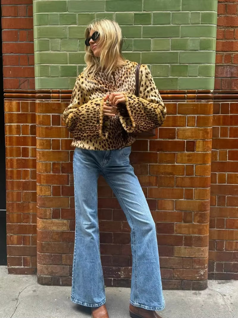 Katie Leopard Fuskpälsjacka
