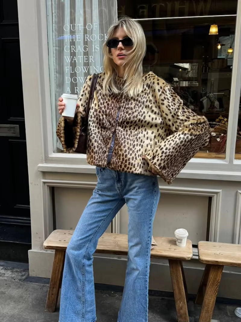 Katie Leopard Fuskpälsjacka