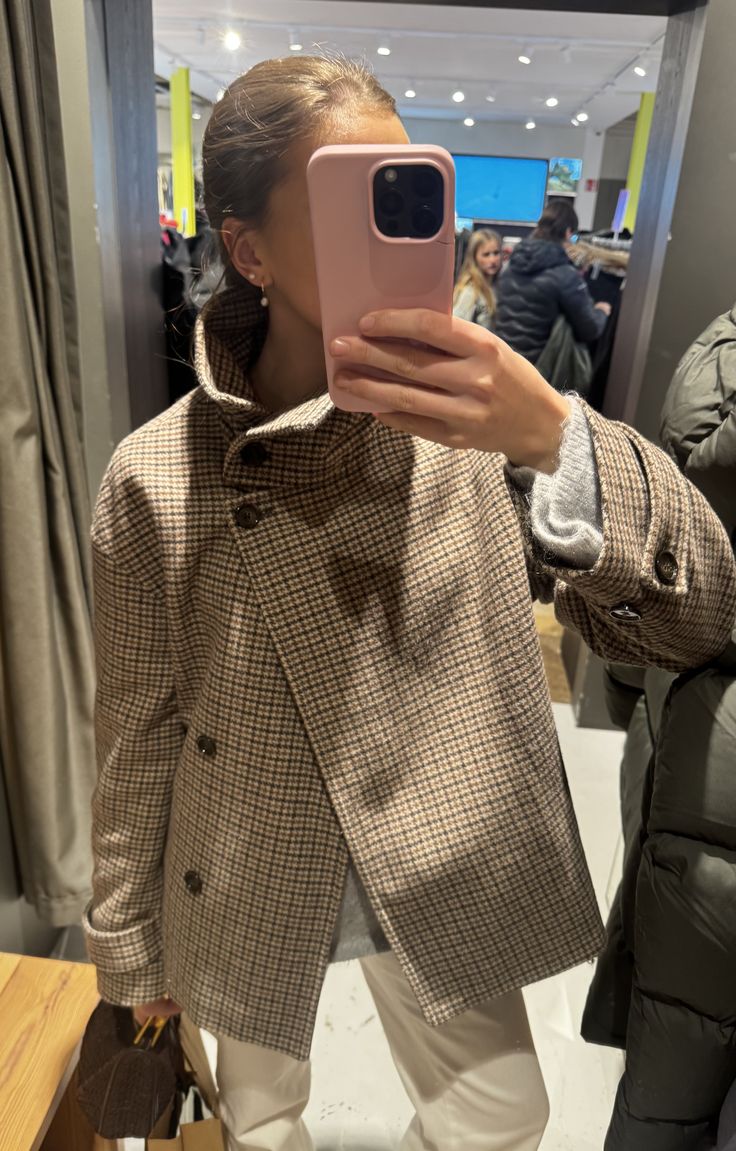 Amy kort jacka med ståkrage i hundtandsmönster