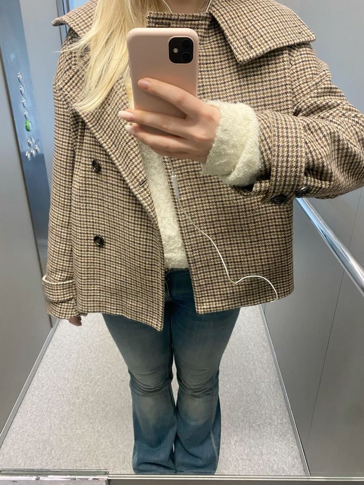 Amy kort jacka med ståkrage i hundtandsmönster