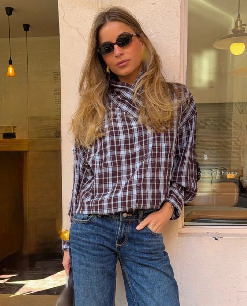 Monica Plaid Poplin Wrap Shirt