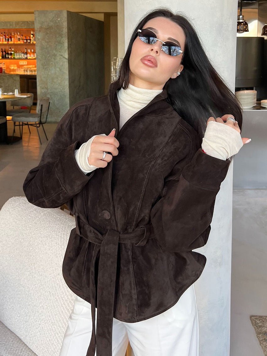 Annie trenchcoat i mocka med bälte