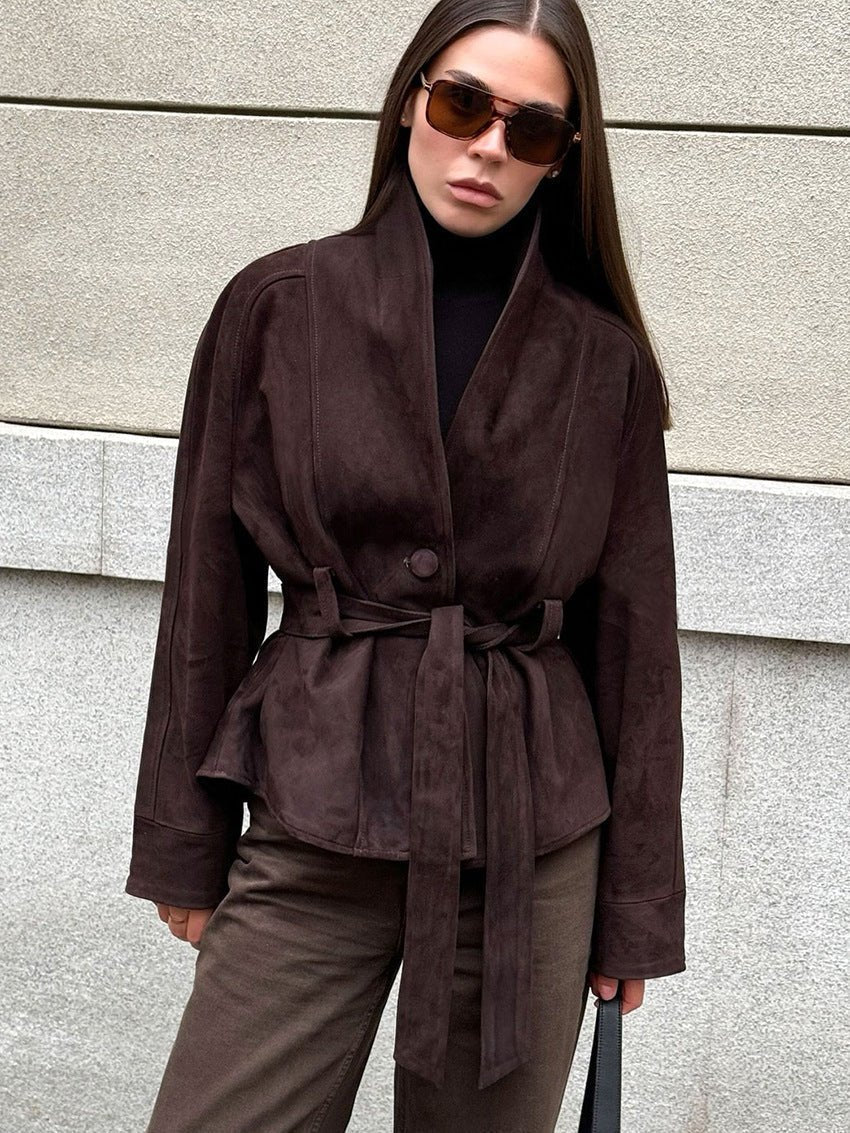 Annie trenchcoat i mocka med bälte
