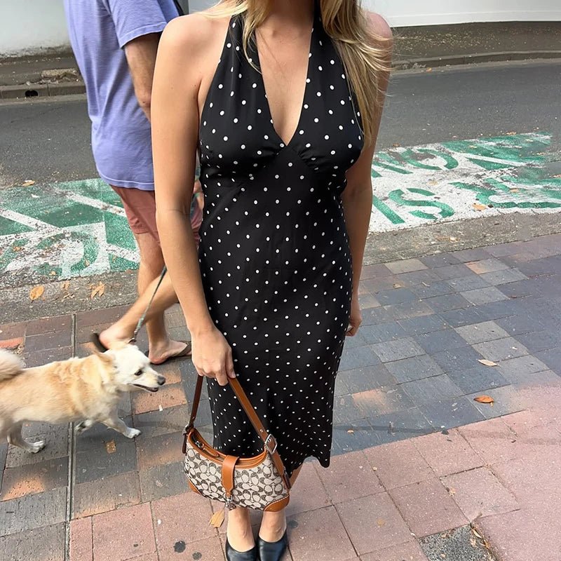 Zoe Polka Dot Halter Midi Dress