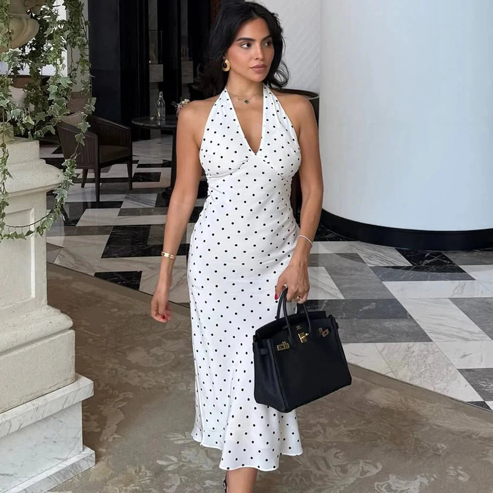 Zoe Polka Dot Halter Midi Dress