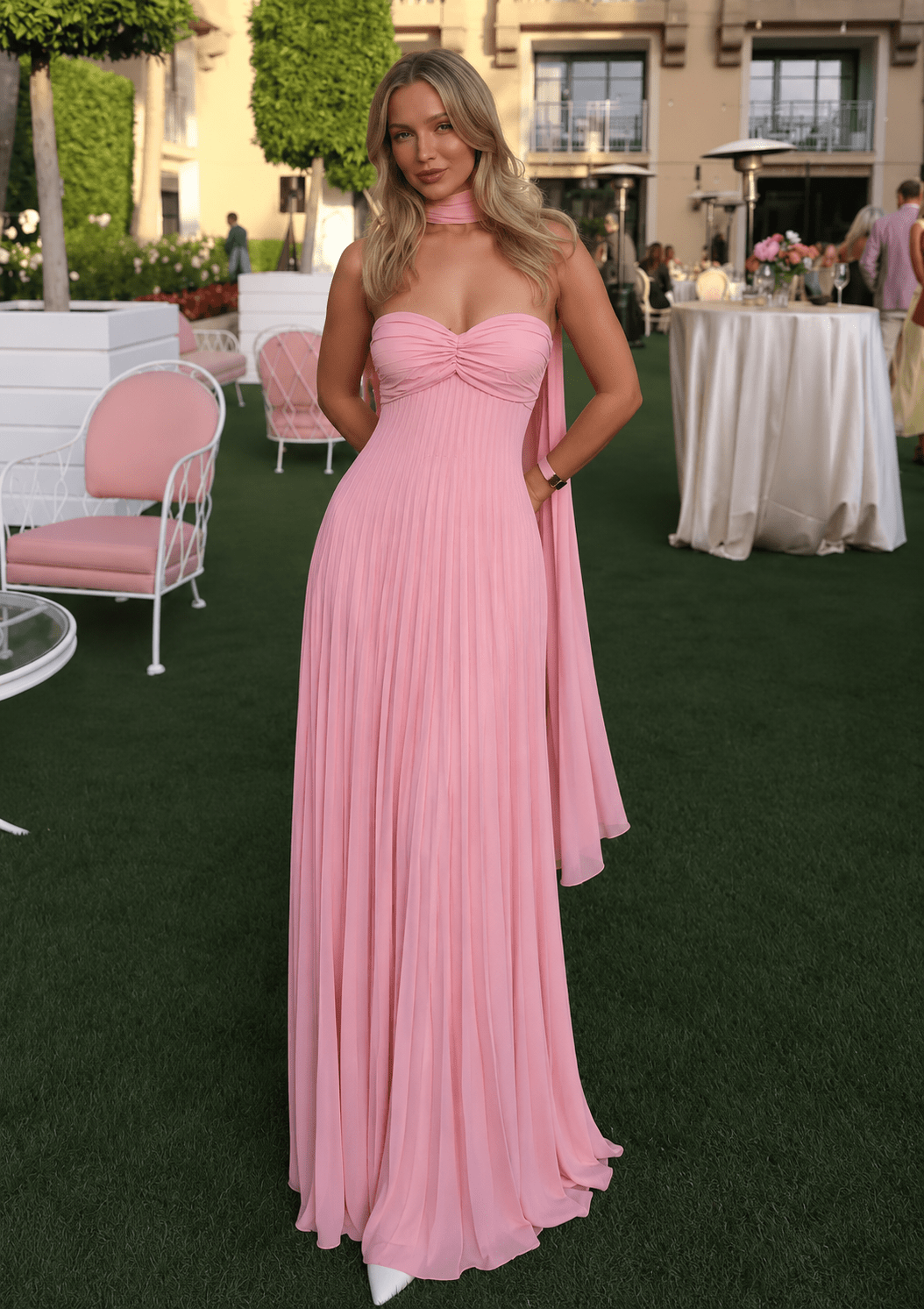 Ilaria mesh maxi-klänning med sjal