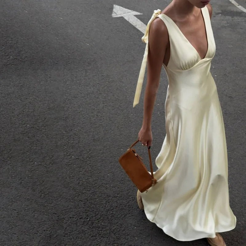 Melanie Satin Tie Strap Maxi Dress