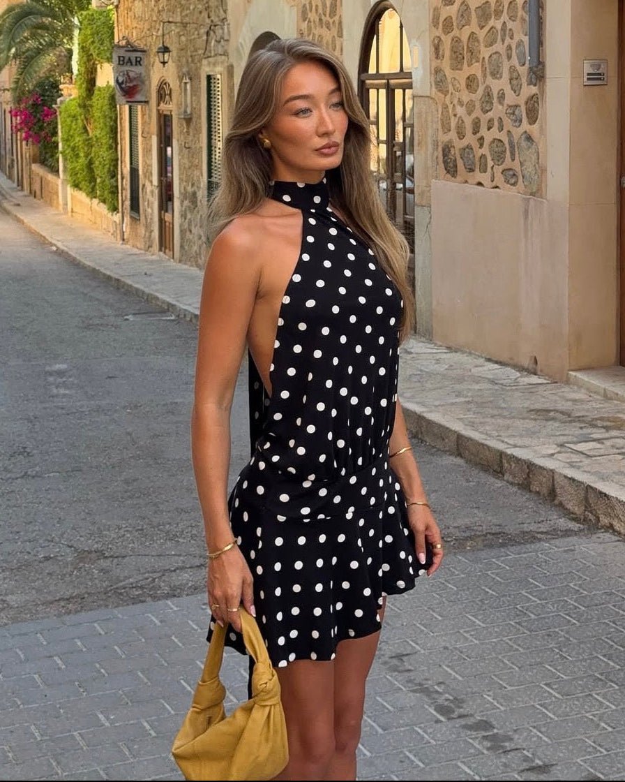 Zara halterneck miniklänning med prickar och öppen rygg