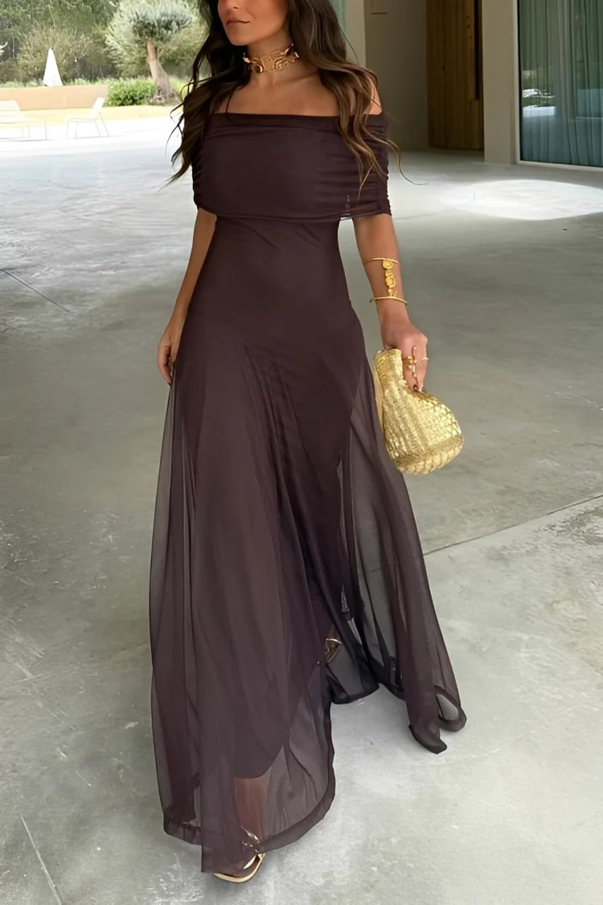 Cecile off-shoulder rynkad maxiklänning