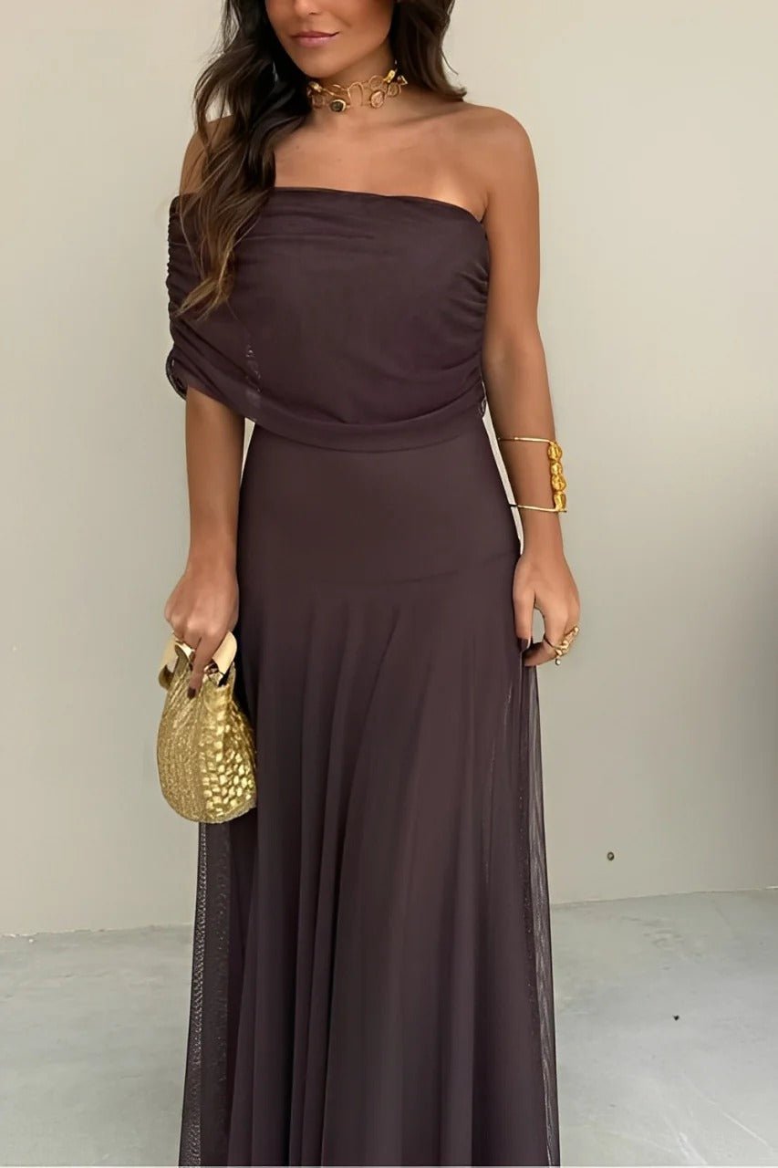 Cecile off-shoulder rynkad maxiklänning