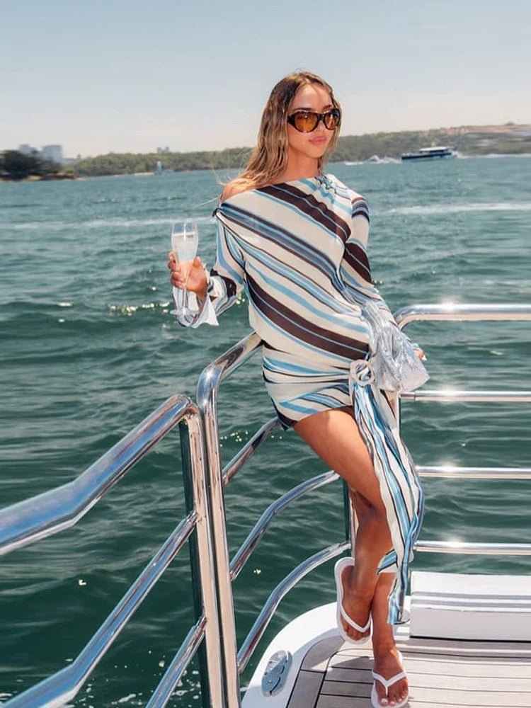 Nadira Striped Skew Collar Mini Dress