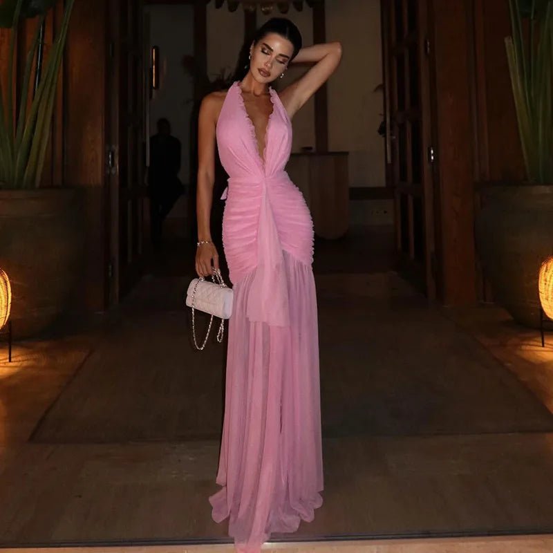 Sabine halter mesh maxi-klänning