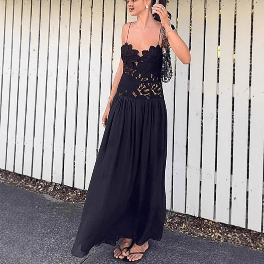 Kelli Lace Mesh Halter Evening Dress