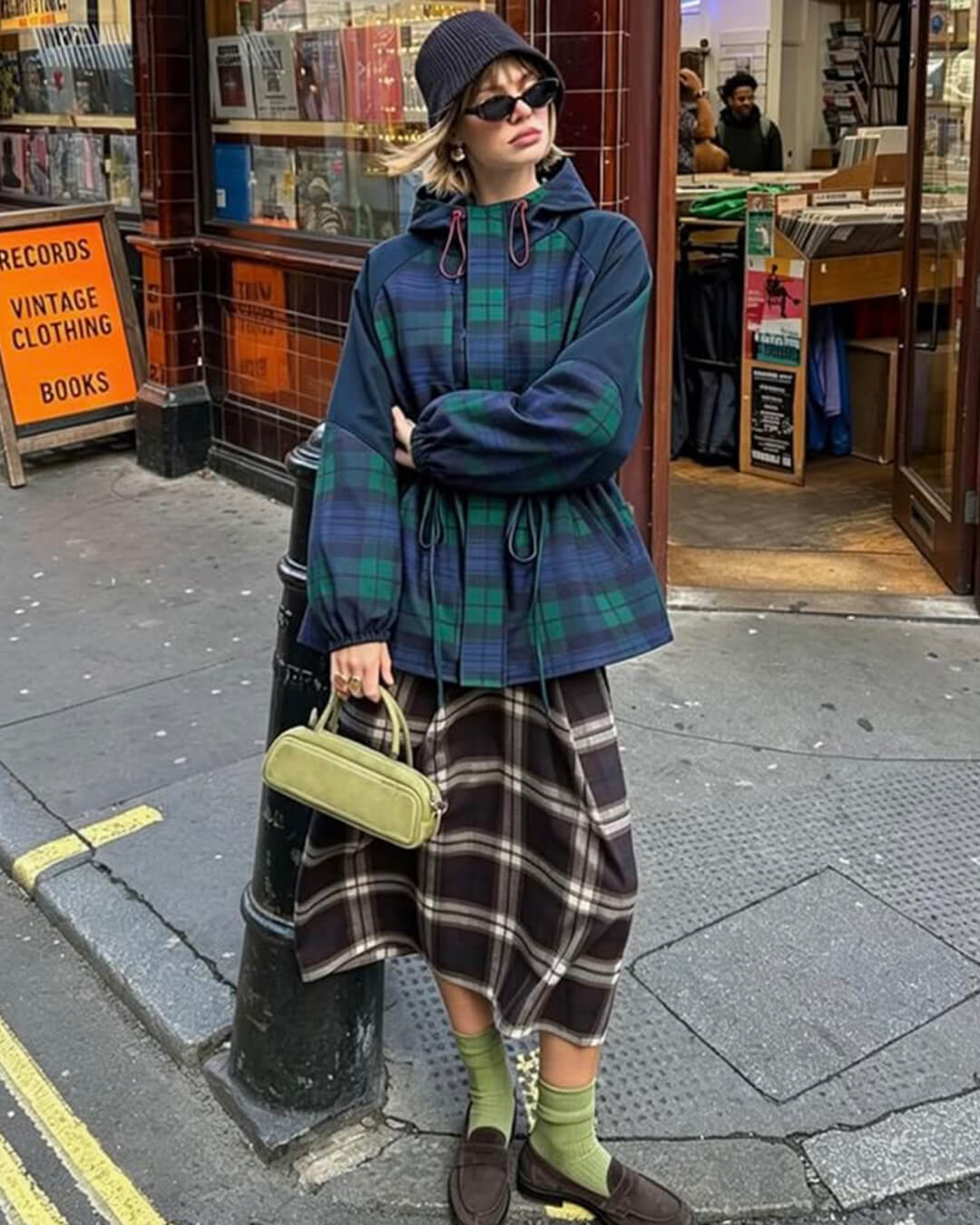 Linda Oversized Plaid Lace-Up Jacket