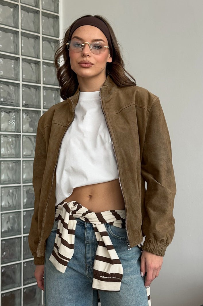 Olivia Vintage Khaki Suede Jacket