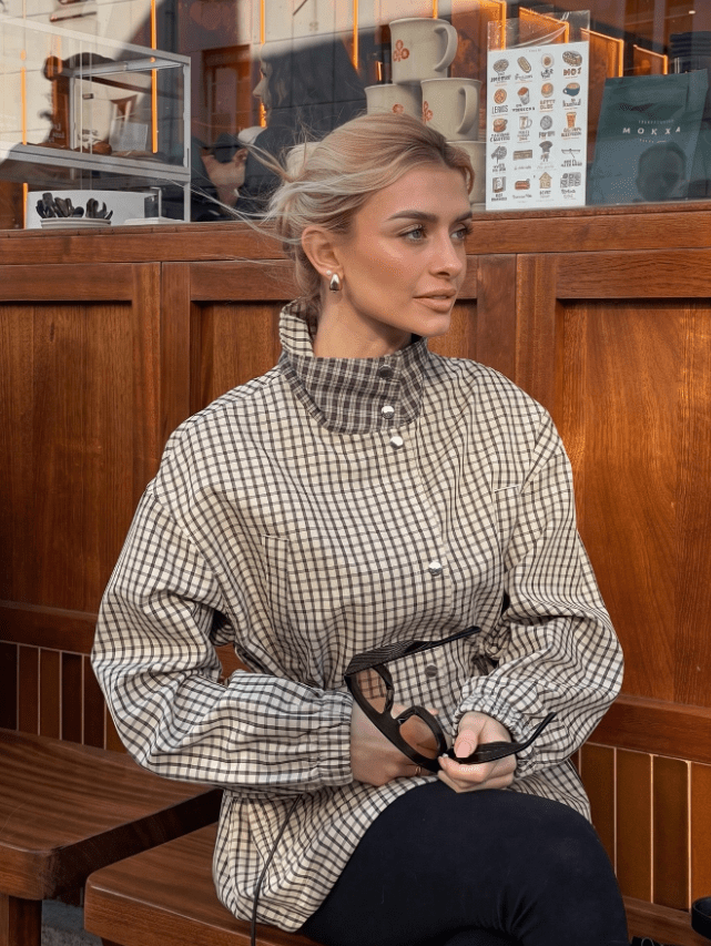Sarah Vintage Plaid Waist-Cinched Jacket