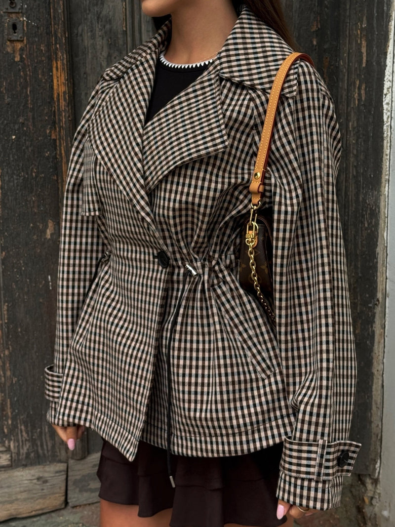 Billie Drawstring Gingham Short Trench