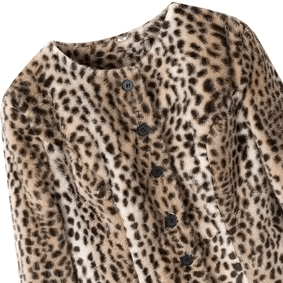 Katie Leopard jacka i fuskpäls, kort modell, leopardmönster