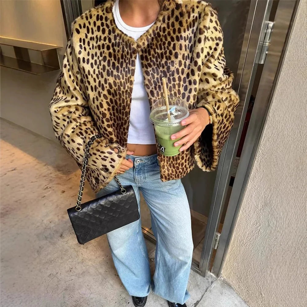 Katie Leopard Fuskpälsjacka