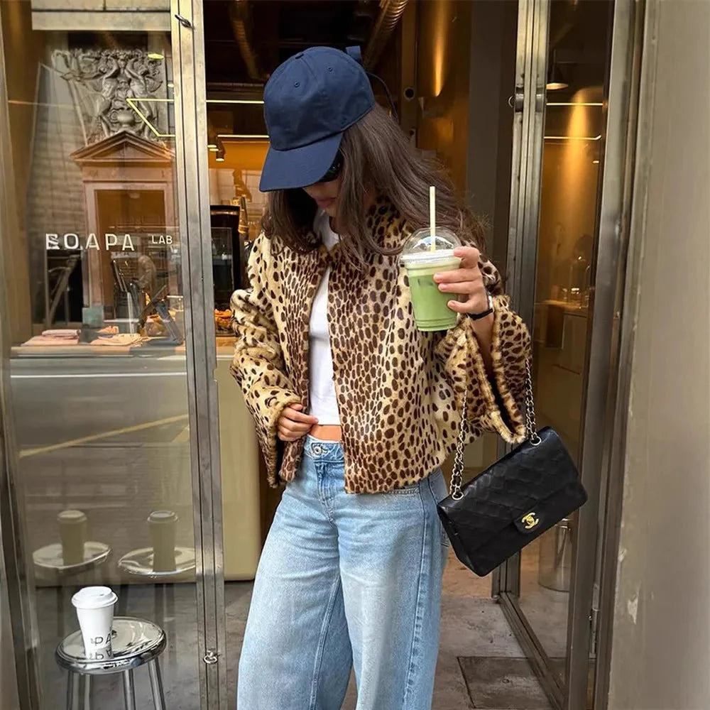 Katie Leopard Fuskpälsjacka