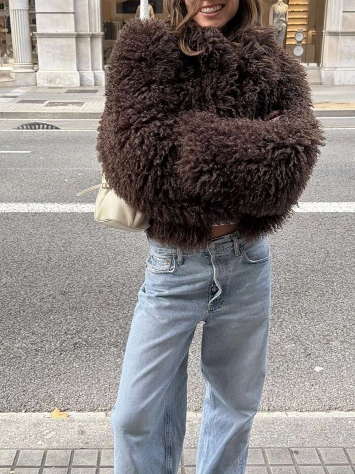 ZEYA Nadine Short Faux Fur Coat in Brown
