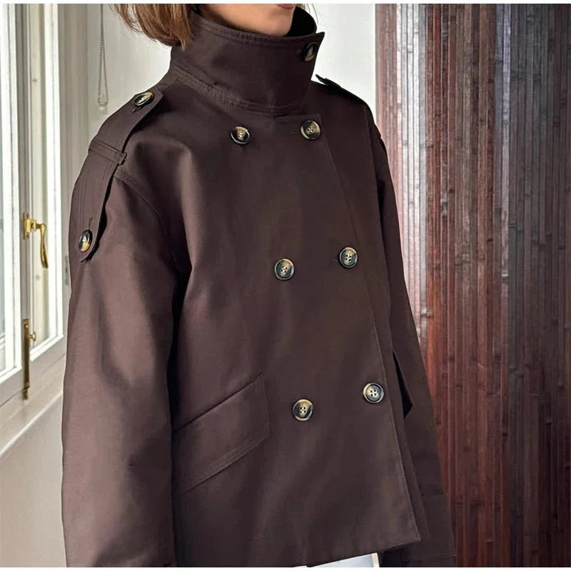 Brynn cropped trenchcoat med ståkrage
