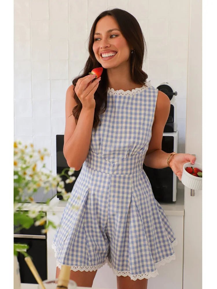 Loredana rutig ärmlös jumpsuit med vida ben