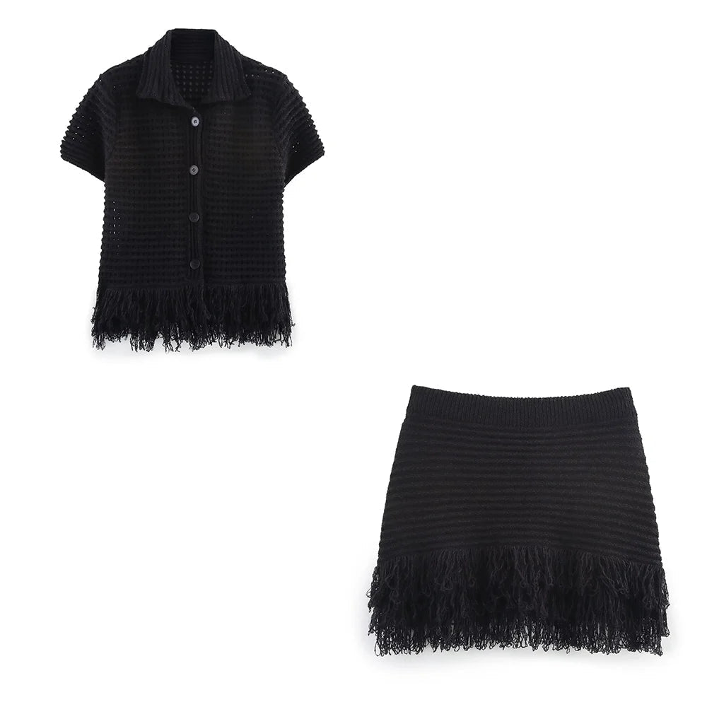 Demetra Stickad franskjol-set