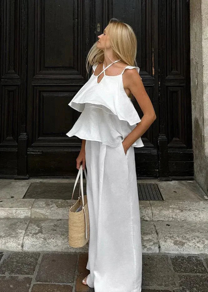 Mara Flowy volang-top och byxdress-set