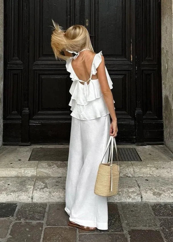 Mara Flowy volang-top och byxdress-set
