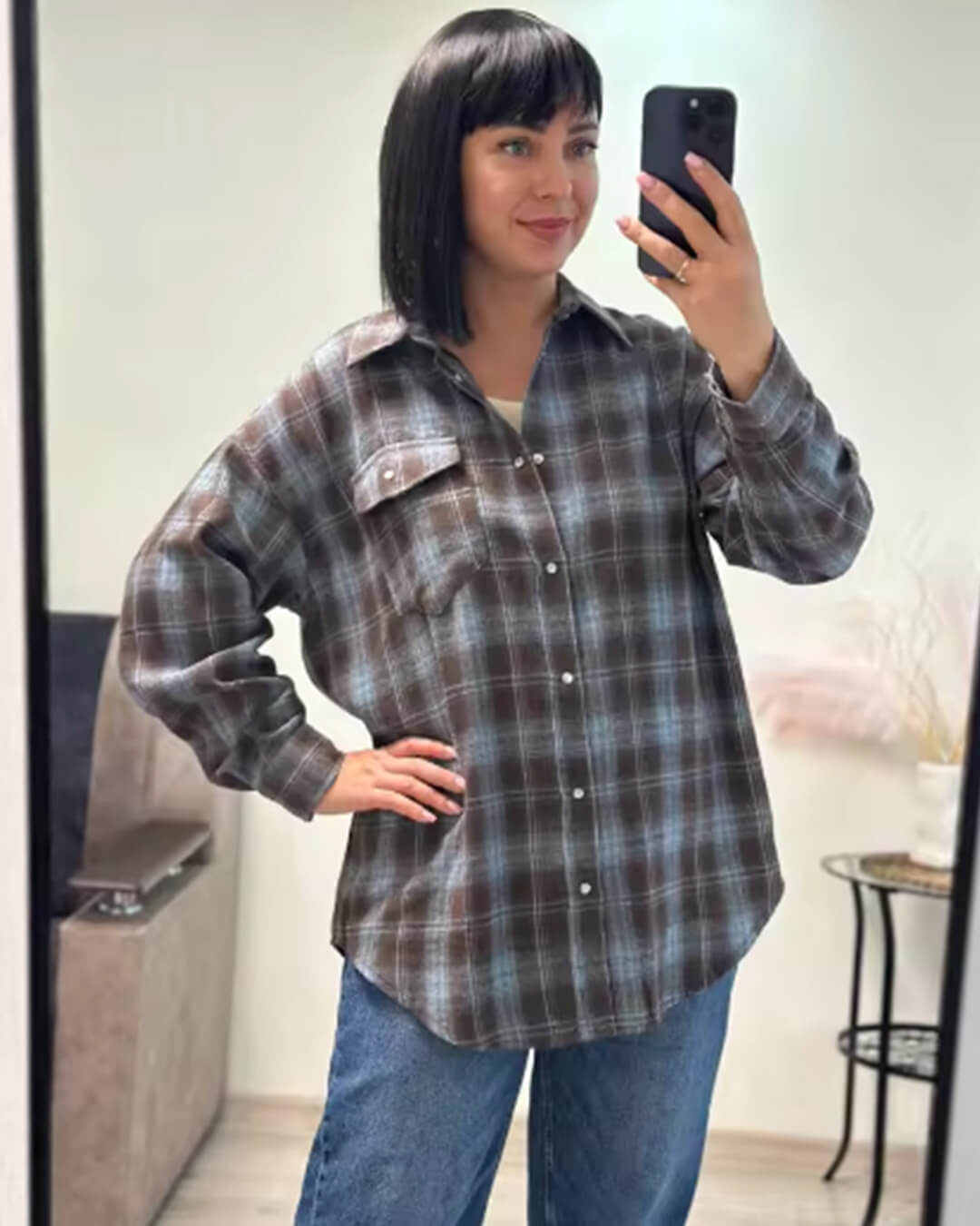 Kate Oversized Rutig Skjorta