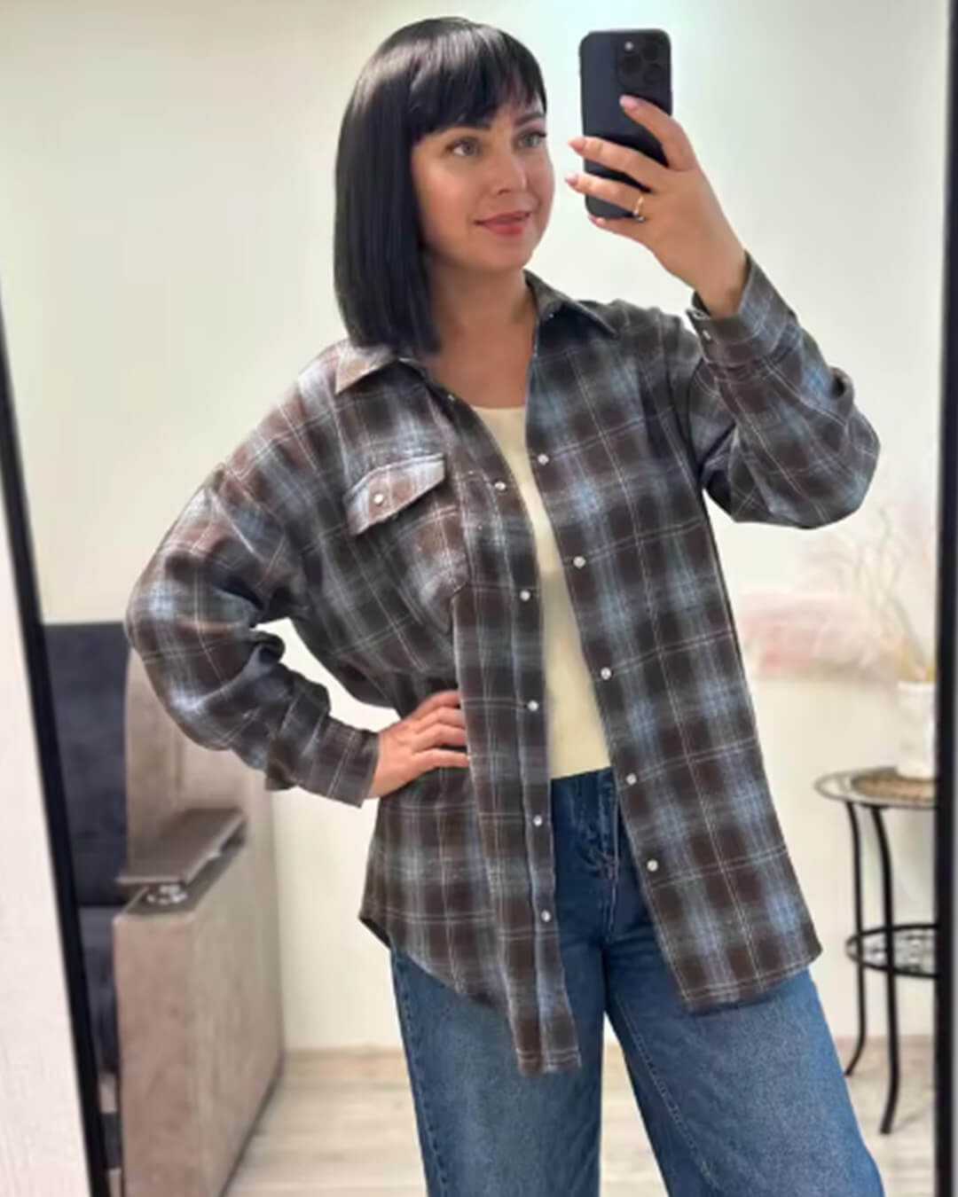 Kate Oversized Rutig Skjorta
