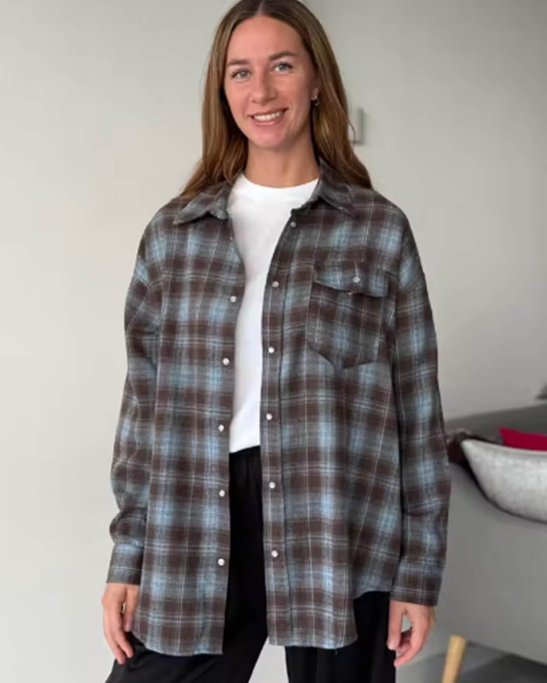 Kate Oversized Rutig Skjorta