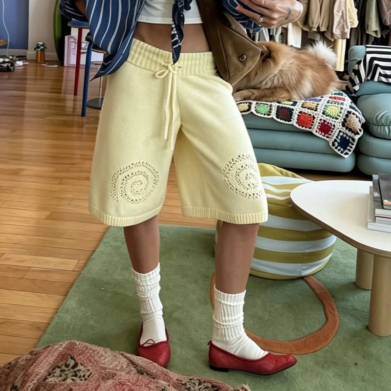 Evelyn stickade culotte-shorts med vida ben