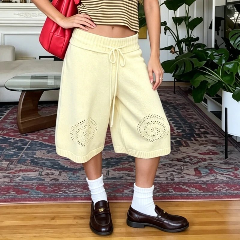 Evelyn stickade culotte-shorts med vida ben