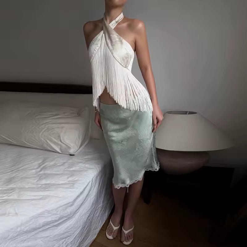 Gina Satinfransad Haltertop