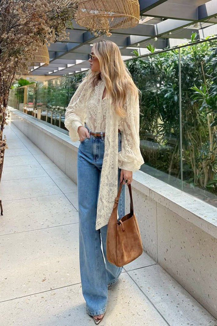 Sandrine Sheer Lace Tie Blouse