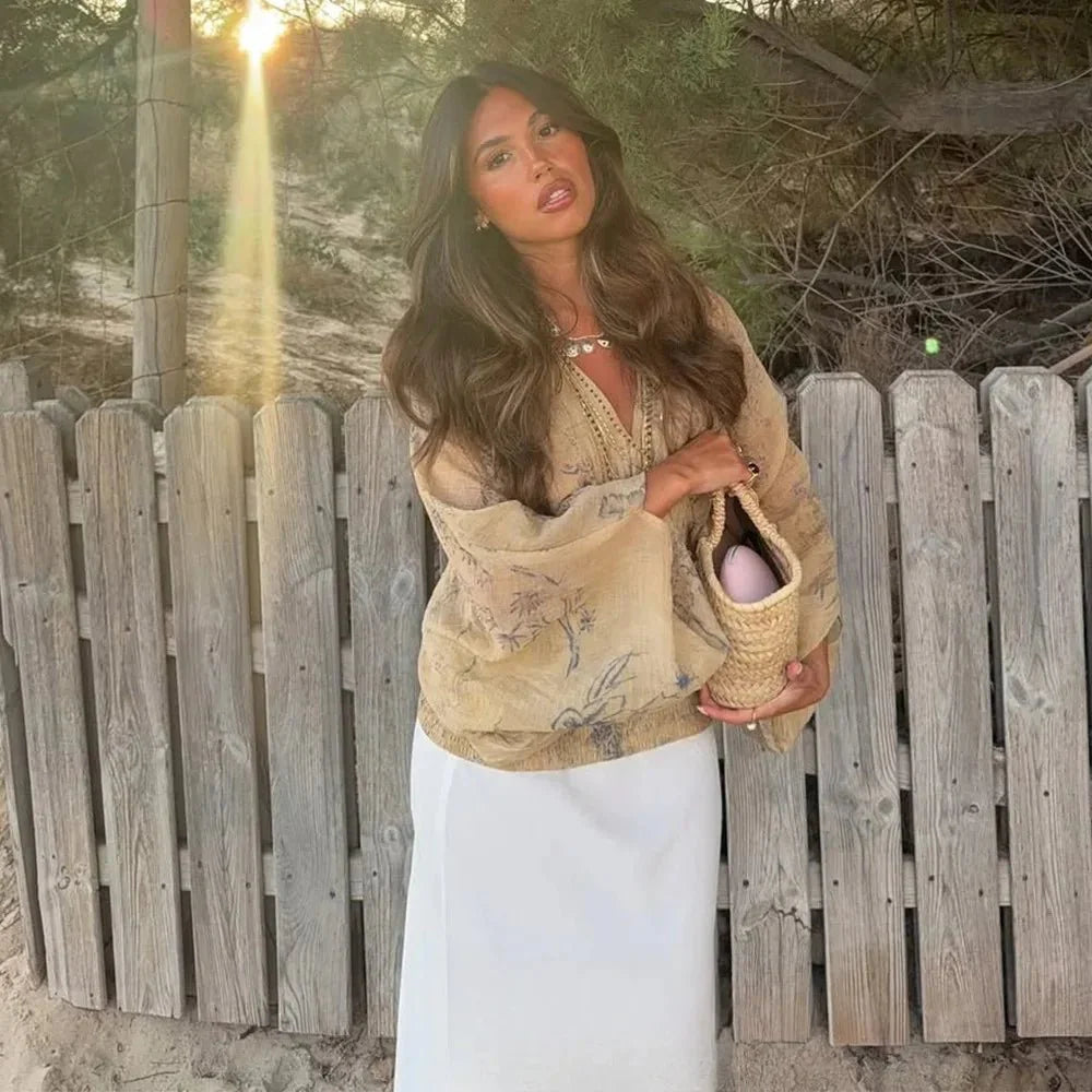 Ruthie tie-dye blus med V-ringning