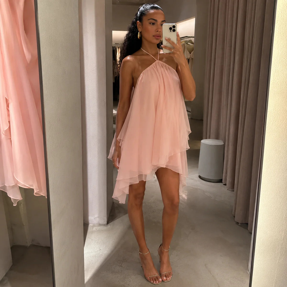 Yasmin Backless Halter Mini Dress