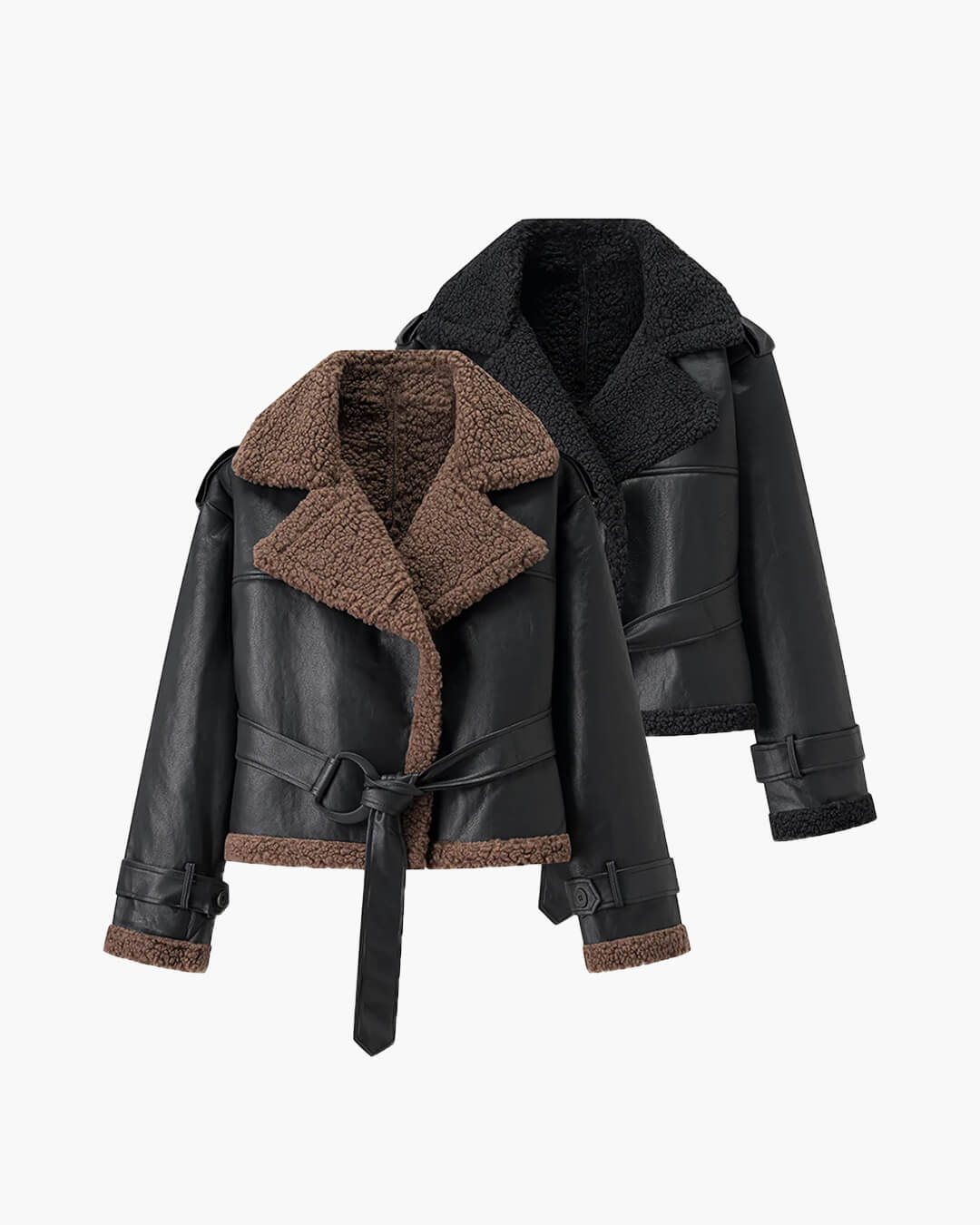 ZEYA - Alessia Short Belted Faux Leather Jacket