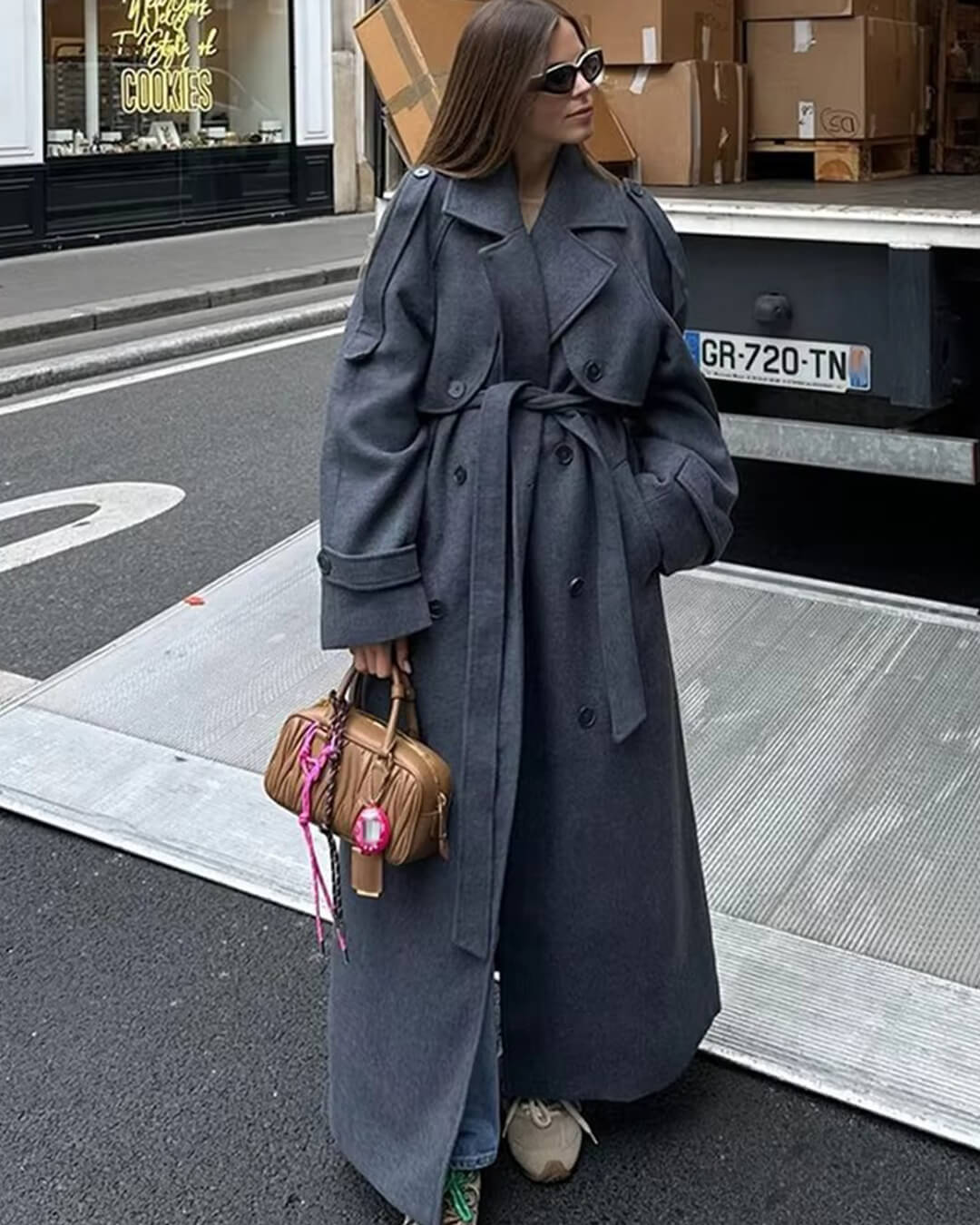 ZEYA - Alicia Gray Belted Long Coat