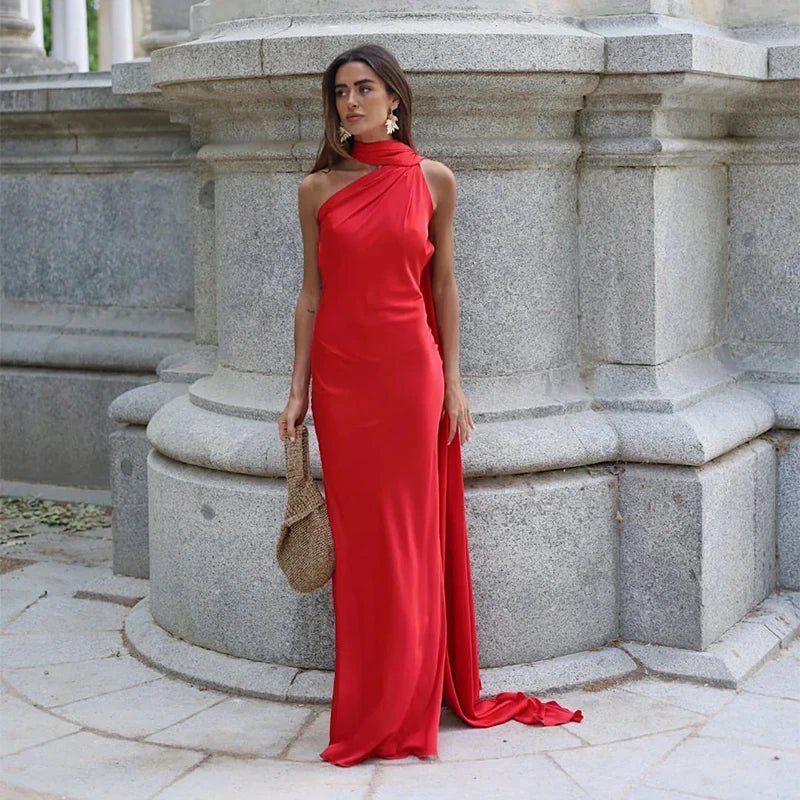 ZEYA - Aneta Satin Halter Cape Dress